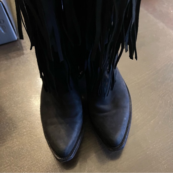 Liberty Black Fringed Black Western Knee-High Cowboy Boots - Women - Picture 6 of 9